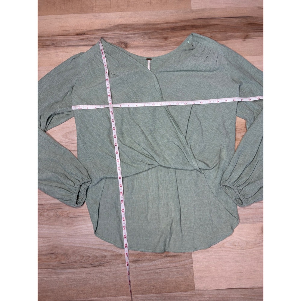 Free People Sage Green Textured Surplice Wrap V-Neck High-Low Blouse Top - Picture 6 of 10